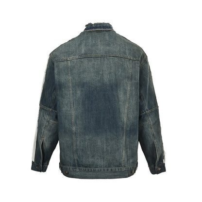 Balenciaga/Balanciaga 25Fw circular embroidered webbing splicing destroyed denim jacket