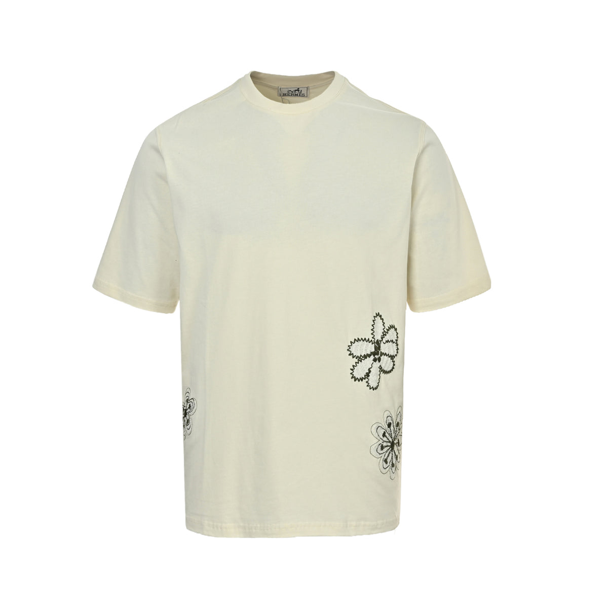 Hermes hollow flower embroidered short sleeves