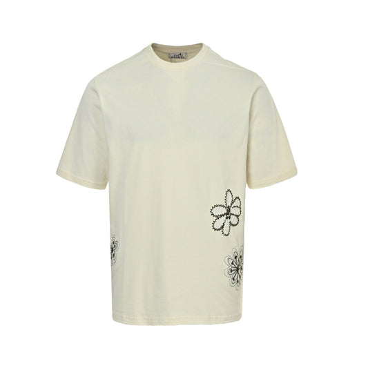 Hermes hollow flower embroidered short sleeves