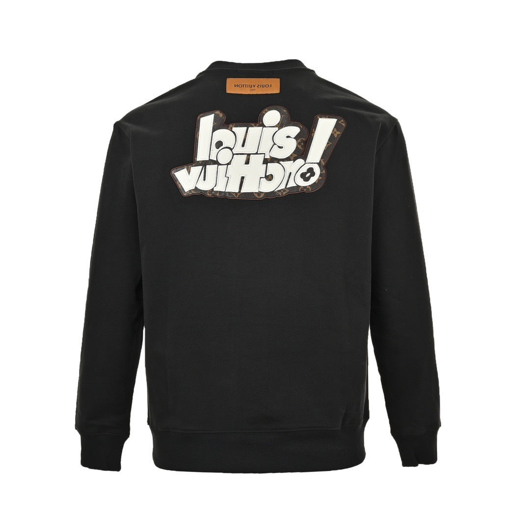 Louis Vuitton 24Fw leather label letter embroidered round neck sweatshirt
