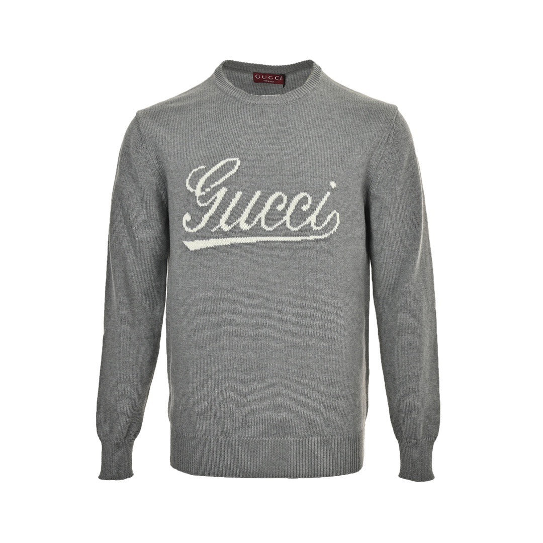 Gucci 24Fw jacquard crew neck sweater with cursive signature letters