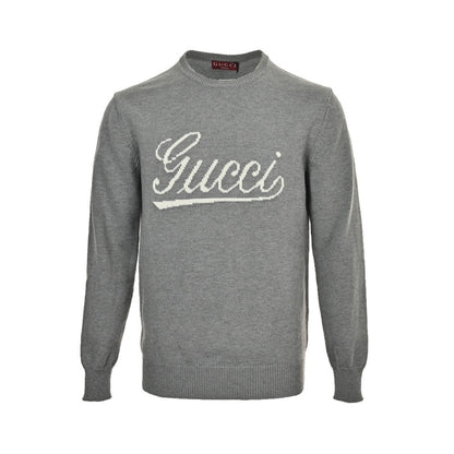 Gucci 24Fw jacquard crew neck sweater with cursive signature letters