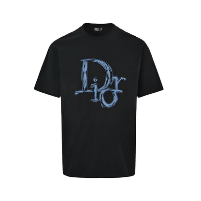 Dior haze blue hand-painted graffiti and needlepoint embroidery short sleeves
