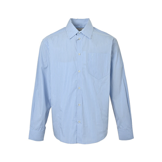 Ami Paris blue vertical stripe embroidered long-sleeved shirt
