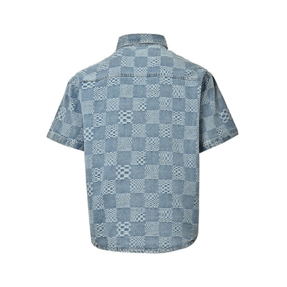 Louis Vuitton checkerboard suit denim short-sleeved shirt
