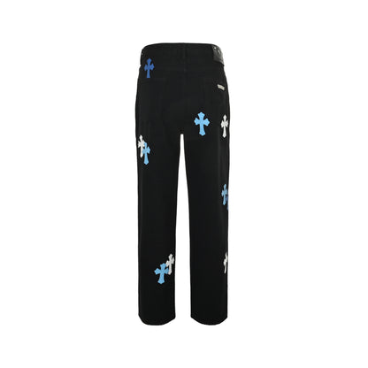 Chrome Hearts/Chrome Heart cross patch embroidered washed jeans