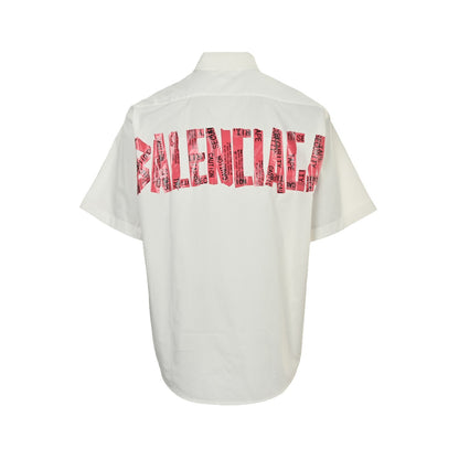 Balenciaga 25ss red tape back short-sleeved shirt