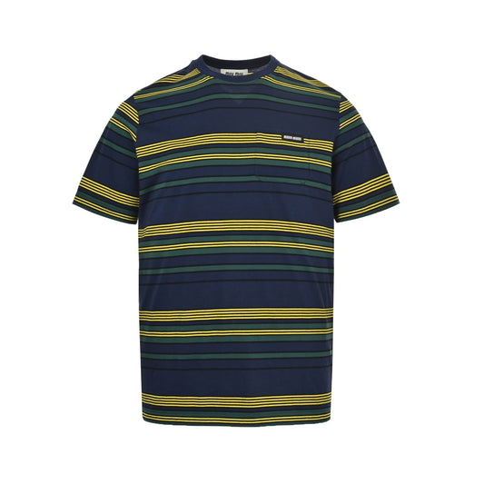 Miu Miu 25Fw Automne yellow and green striped short sleeves