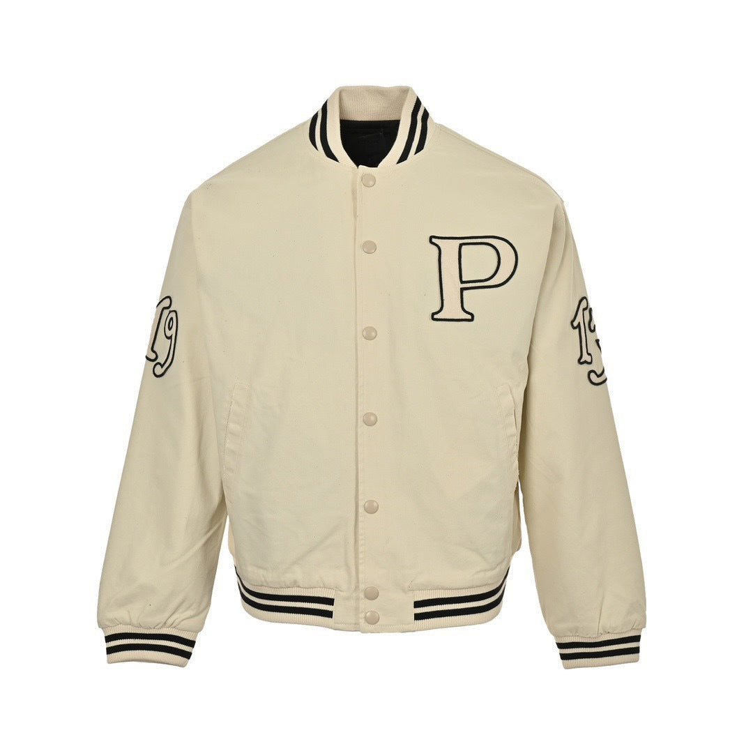 Prada 24Fw chest P letter patch medal baseball jacket