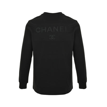 Chanel 25Fw dark woven logo double C embroidered long-sleeved T-shirt