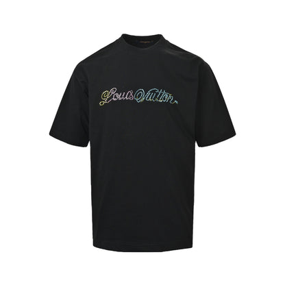 Louis Vuitton 26ss colored diamond letter logo embroidered short sleeves