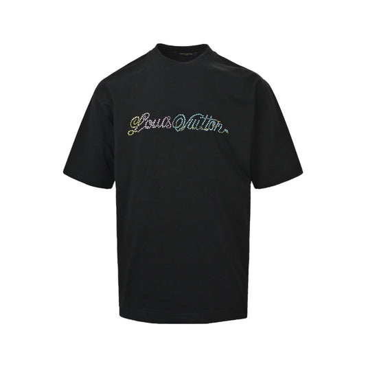 Louis Vuitton 26ss colored diamond letter logo embroidered short sleeves