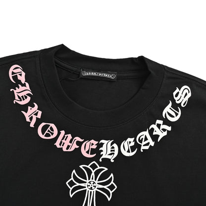 Chrome Hearts/Chrome Heart Color Block Gothic Cross Necklace Short Sleeve