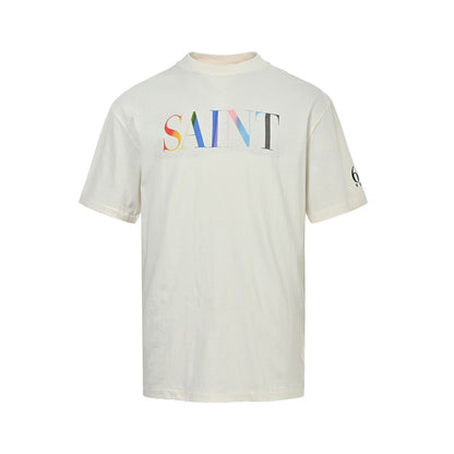 SAINT MICHAEL 24ss rainbow SAINT letter printed short sleeves