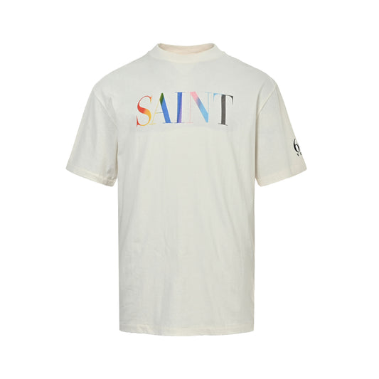 SAINT MICHAEL 24ss rainbow SAINT letter printed short sleeves