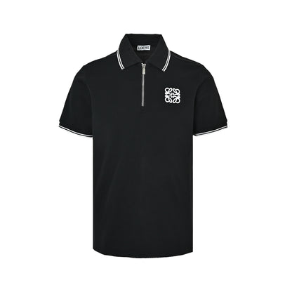 Loewe/Luoyiwei embroidered logo half-zip Polo short sleeves