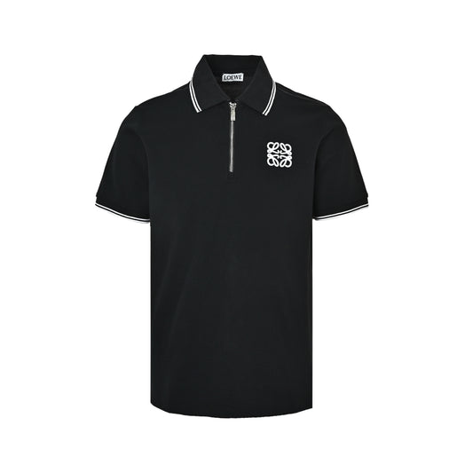 Loewe/Luoyiwei embroidered logo half-zip Polo short sleeves