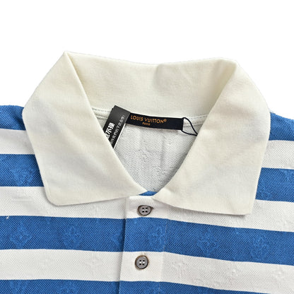 Louis Vuitton 25 blue letter logo printed short-sleeved Louis Vuitton/Louis Vuitton blue striped polo Polo short-sleeved