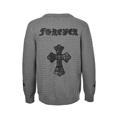 Chrome Hearts/Chrome Heart CH patched leather label knitted cardigan sweater
