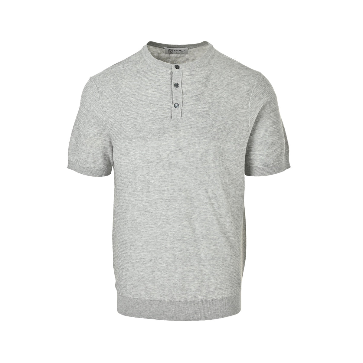 BRUNELLO CUCINELLI/BC Beckham's same linen blend henley collar knitted short-sleeve