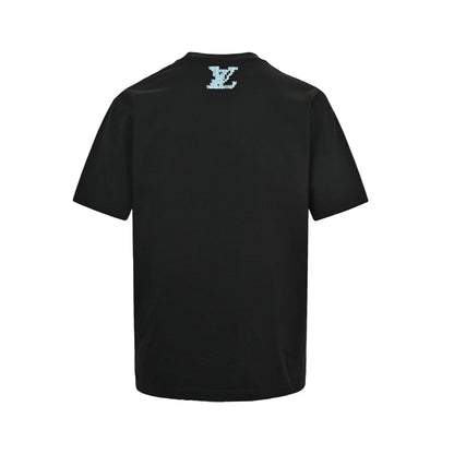 Louis Vuitton blue embroidered letter short sleeves