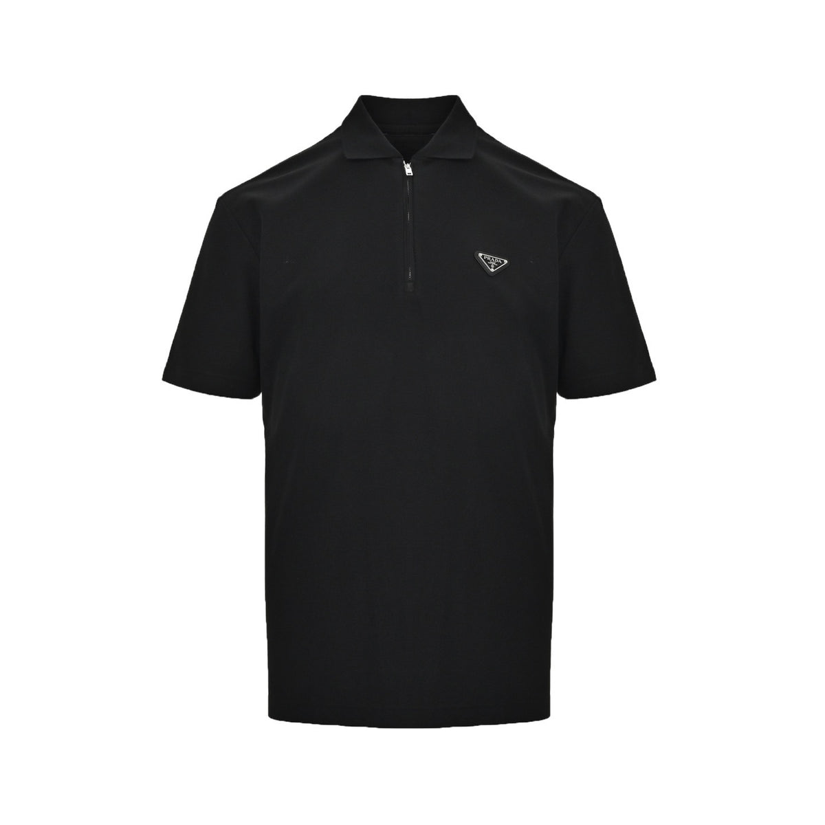 Prada 25ss triangle half zipper Polo short sleeves