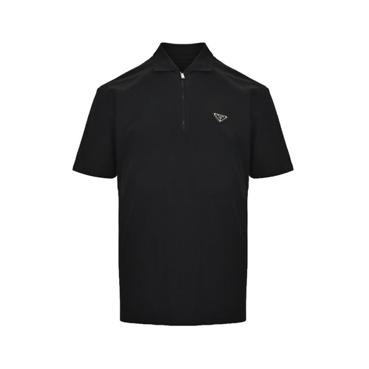 Prada 25ss triangle half zipper Polo short sleeves