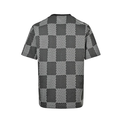 Louis Vuitton rhinestone letter logo checkerboard short sleeves