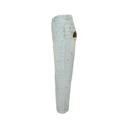 Louis Vuitton Tyler joint style old flower jacquard embroidered jeans