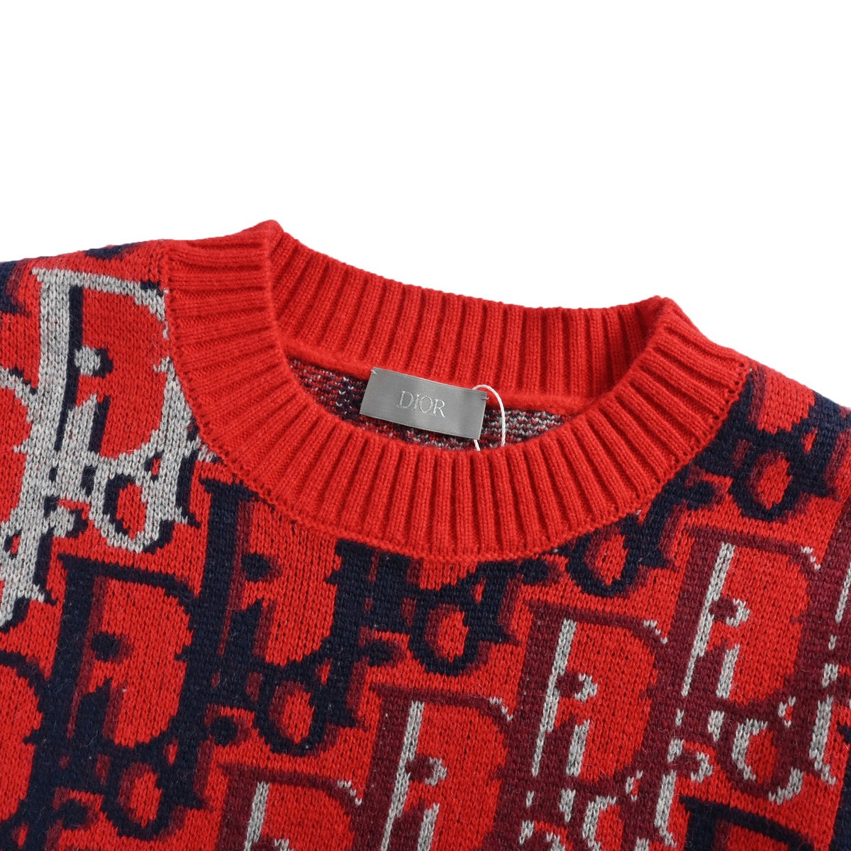 Dior 25Fw old flower jacquard red crew neck sweater