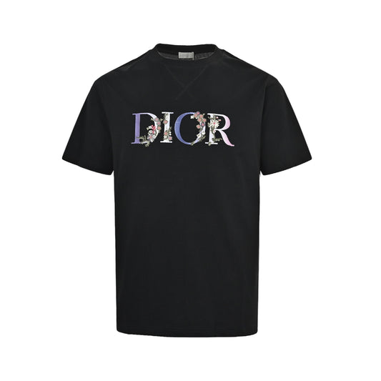 Dior 22ss embroidered floral letter short sleeves