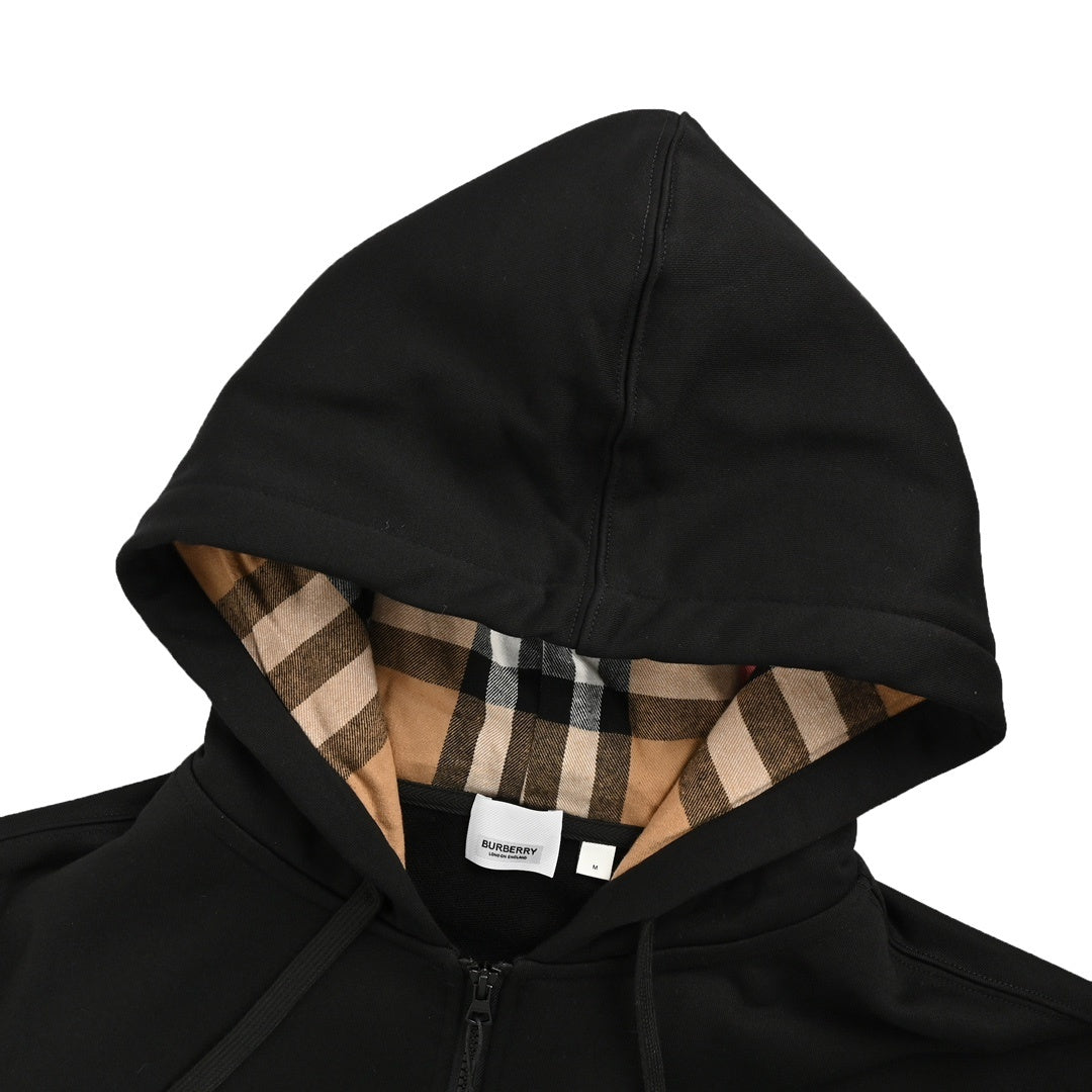 Burberry 24Fw letter embroidered plaid zipper hooded sweatshirt jacket