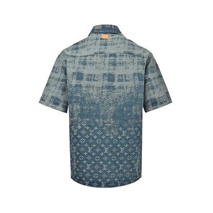 Louis Vuitton presbyopic logo gradient denim short-sleeved shirt