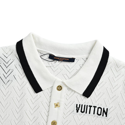 Louis Vuitton 26ss letter jacquard hollow knitted Polo short sleeves