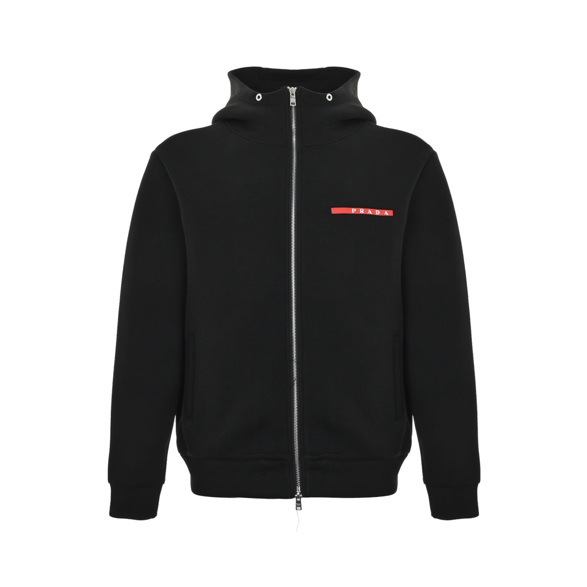 Prada red trim air layer zipper hooded jacket