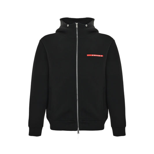 Prada red trim air layer zipper hooded jacket