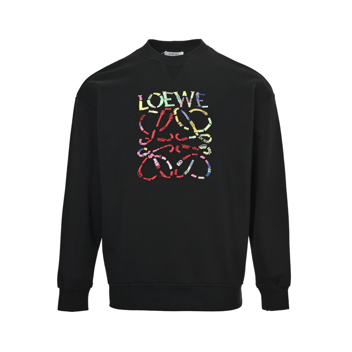 Loewe/Luo Yiwei 25Fw colorful stitching embroidered round neck sweatshirt