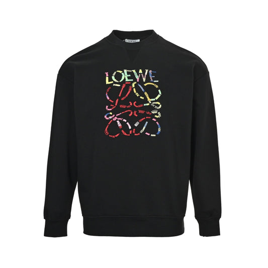 Loewe/Luo Yiwei 25Fw colorful stitching embroidered round neck sweatshirt