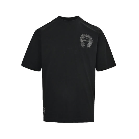 Chrome Hearts/Chrome Heart Cross Flower Cluster Embroidered Short Sleeve