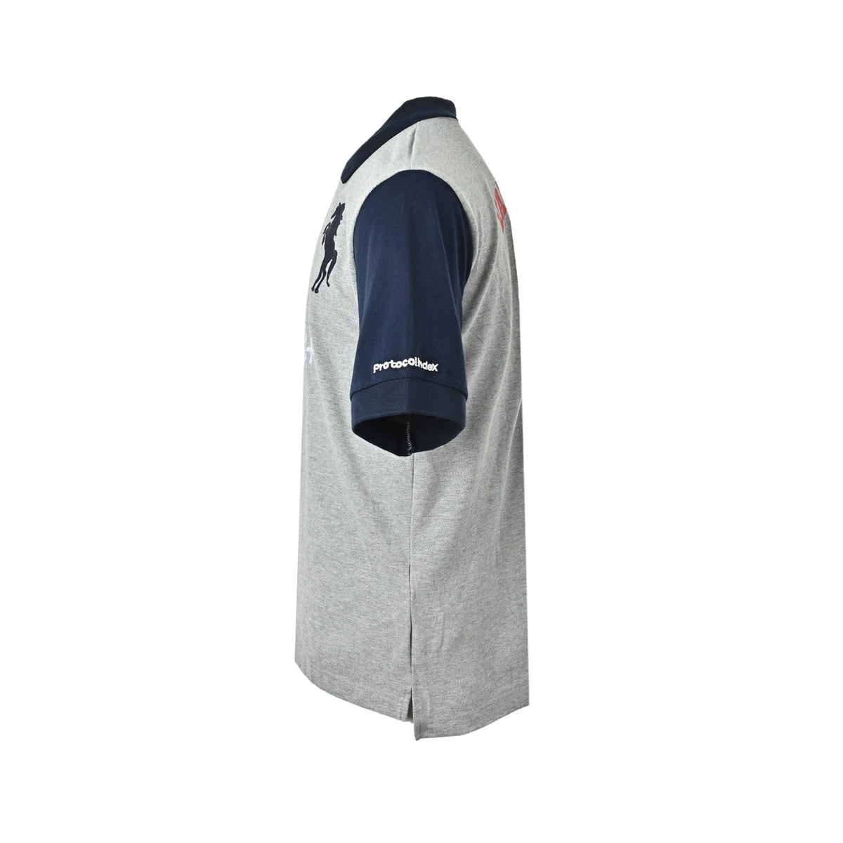 PROTOCOL color block war horse embroidered logo lapel short sleeves