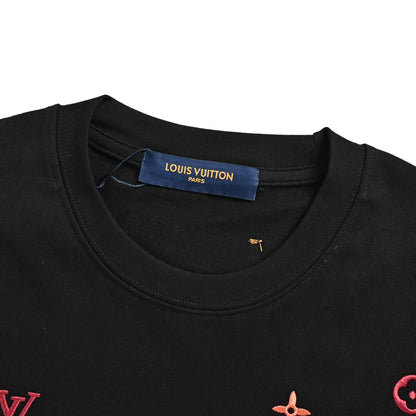 Louis Vuitton full-width three-flower printed embroidered short sleeves