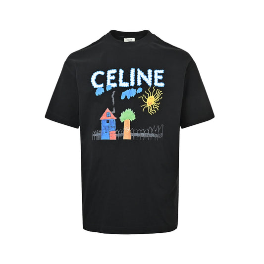 CELINE 26ss hand-painted comic print short sleeves