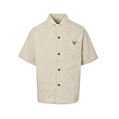 VALENTINO pocket metal V logo denim short-sleeved shirt