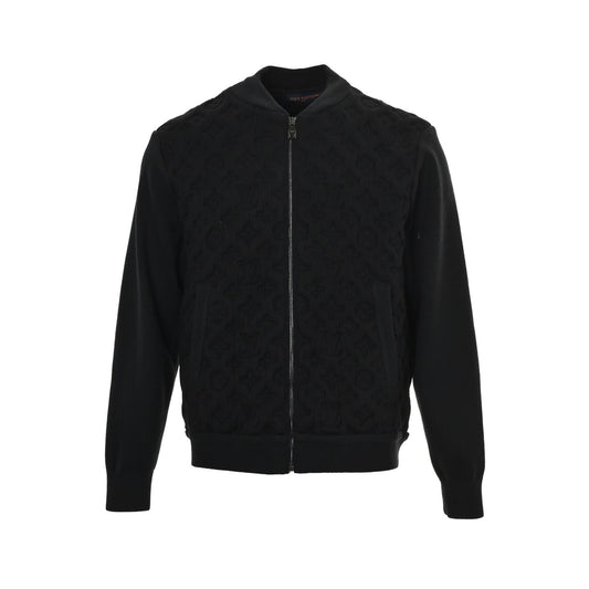 Louis Vuitton old flower embossed wool knitted bomber jacket