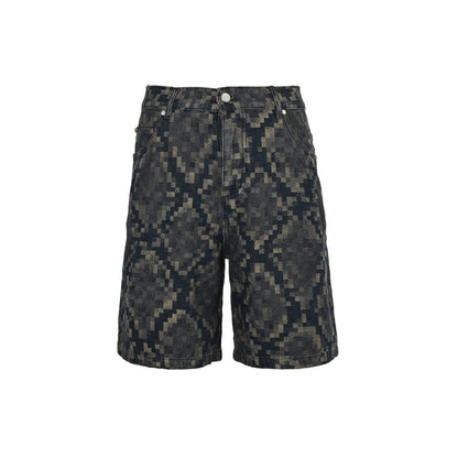 Louis Vuitton 25ss snake pattern mosaic denim shorts