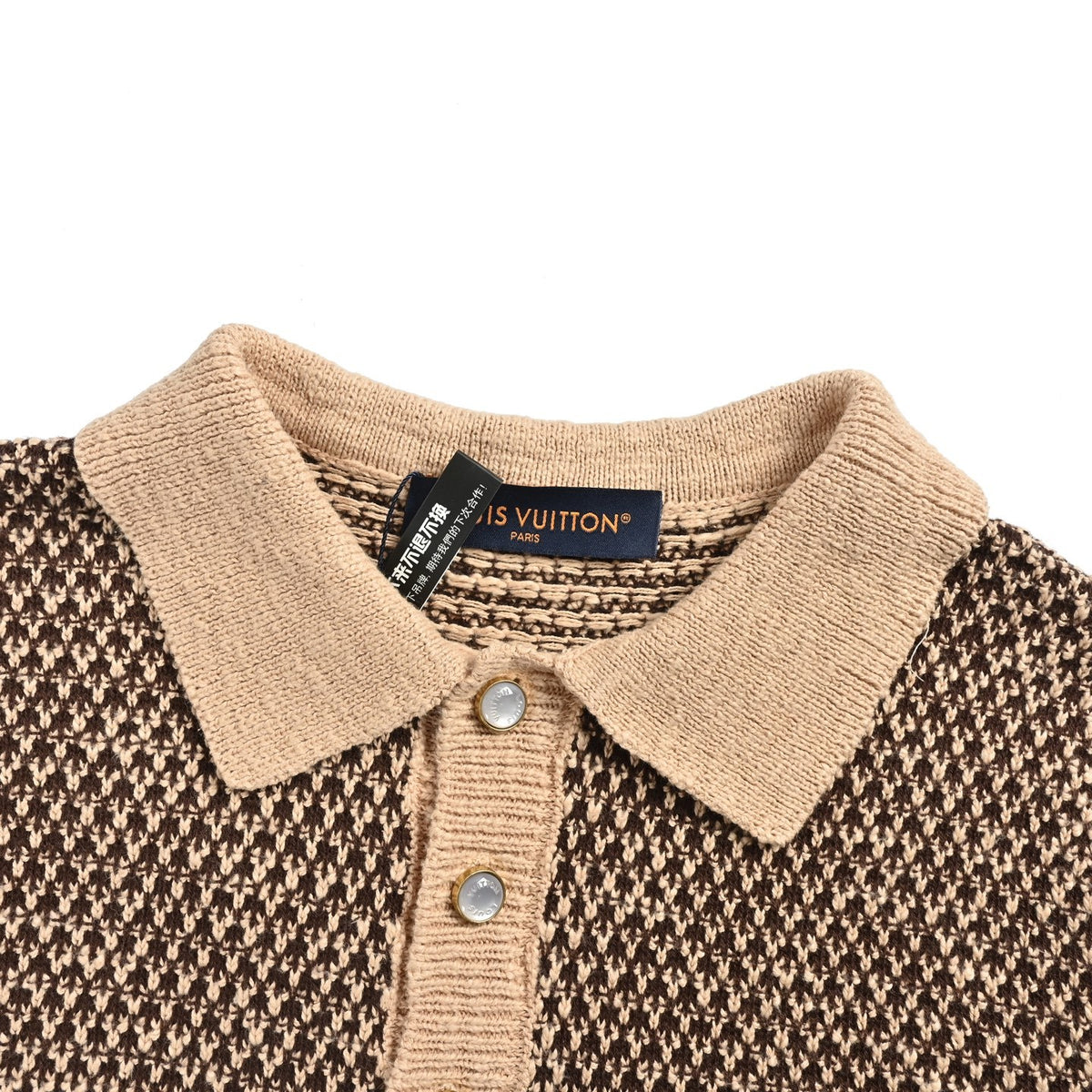 Louis Vuitton leather brand badge mesh knitted Polo short-sleeved shirt