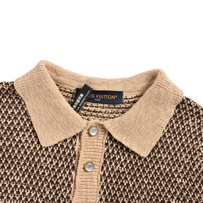 Louis Vuitton leather brand badge mesh knitted Polo short-sleeved shirt
