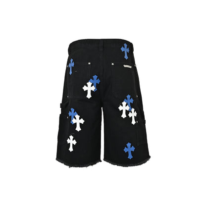 Chrome Hearts/Chrome Heart leather label cross denim shorts