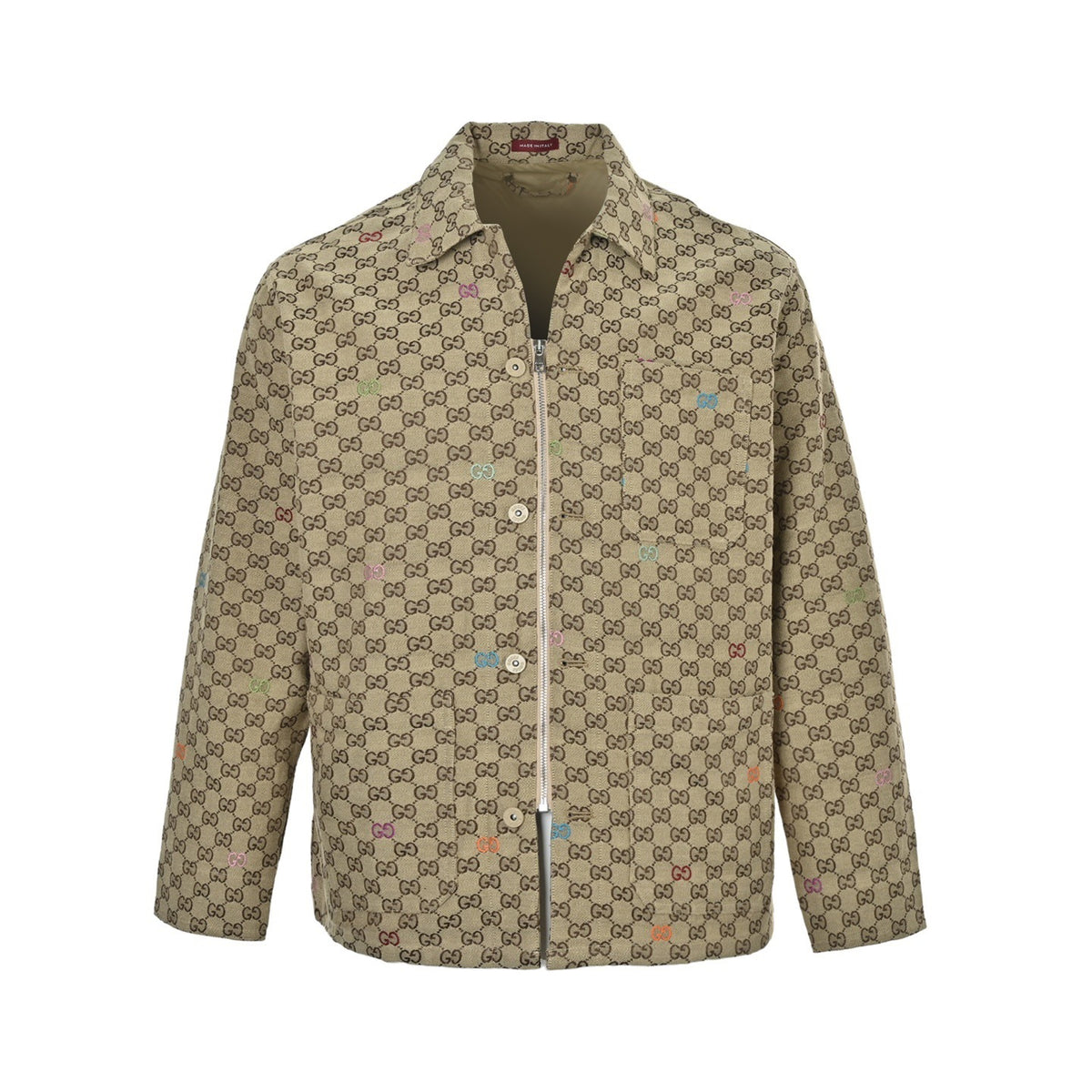 Gucci 25Fw GG colorful embroidered all over printed jacquard canvas zipper jacket