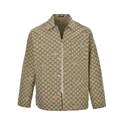 Gucci 25Fw GG colorful embroidered all over printed jacquard canvas zipper jacket